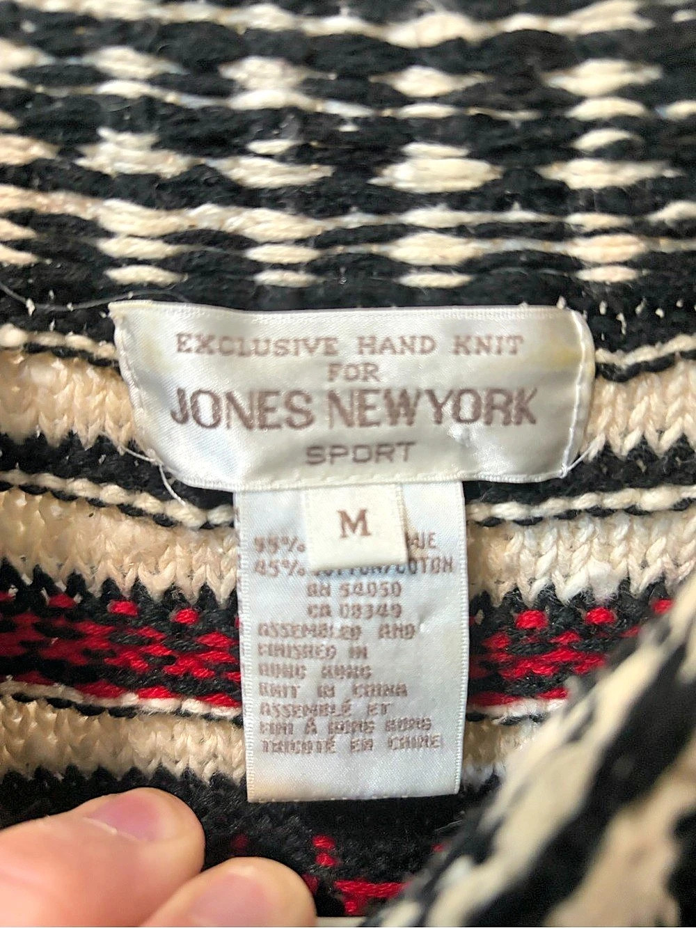 VTG Jones New York Sport Hand Knit Fair Isle Sweater M Ramie Cotton Chunky Mock - Picture 2 of 8